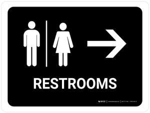 Restrooms With Right Arrow Black Landscape - Wall Sign